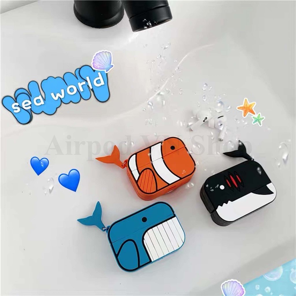 Ốp Airpods 1/2 & Airpods Pro silicon 3D cá mập kute cao cấp