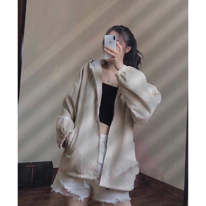 Áo Khoác Form Rộng Tay Bồng Nữ [FREESHIP] 🌸 Jacket thể thao nỉ bông màu BE Ulzzang 🌸 | BigBuy360 - bigbuy360.vn
