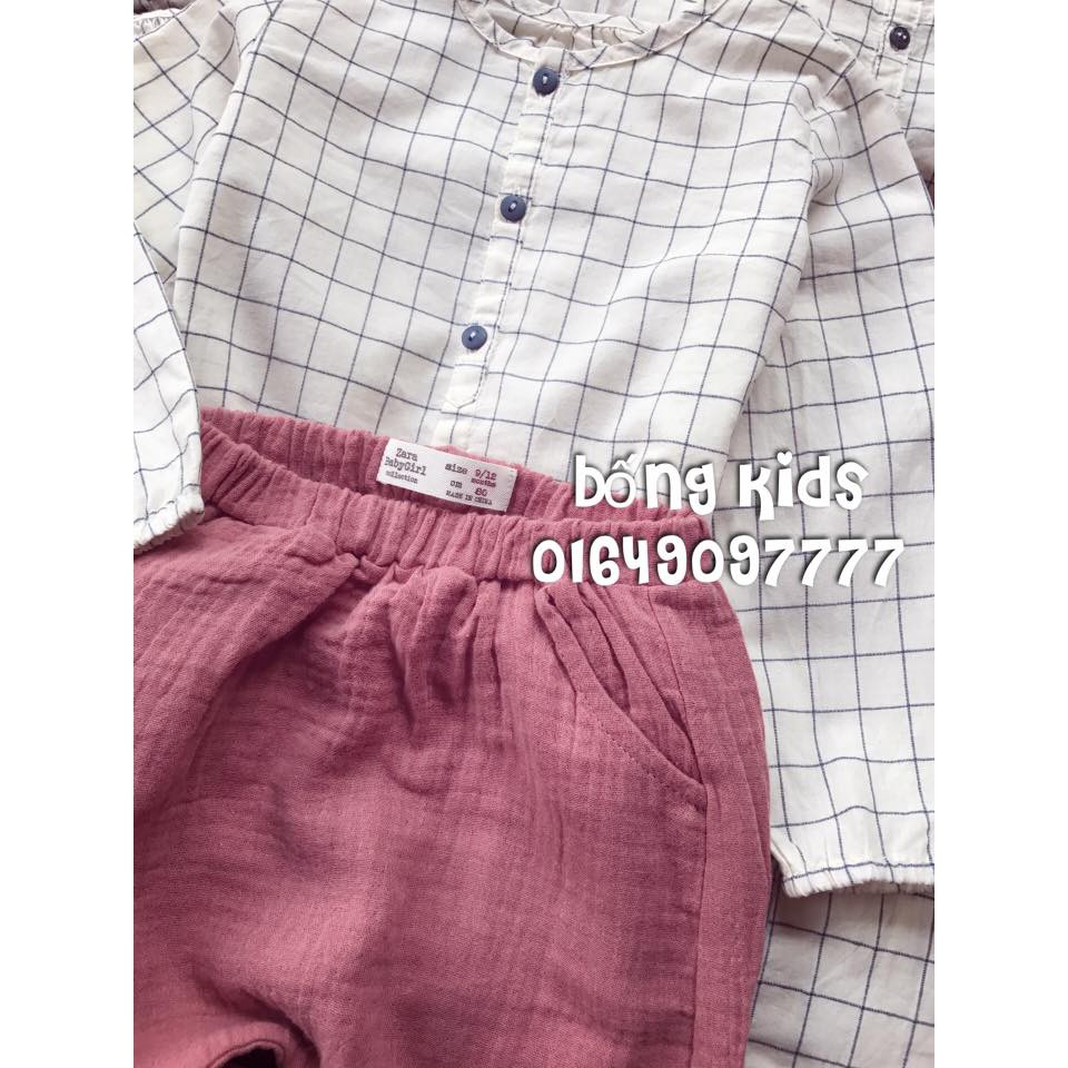 Bộ Bé Gái Sơ Mi Kẻ Ô + Quần Đũi 12-18m