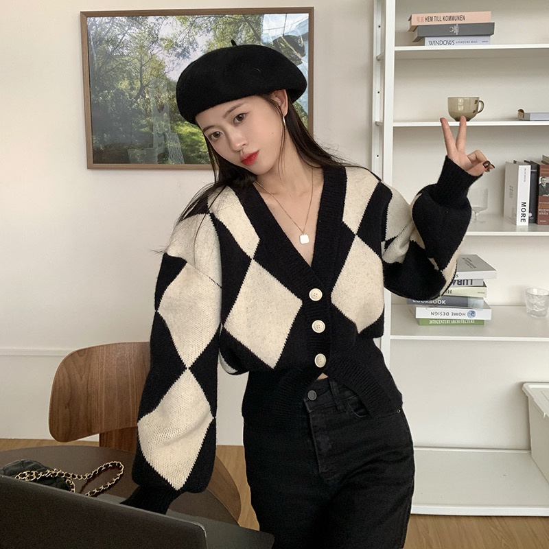 Porozi  Áo cardigan dệt kim cổ chữ v đính đá phong cách hàn quốc dành cho nữ
