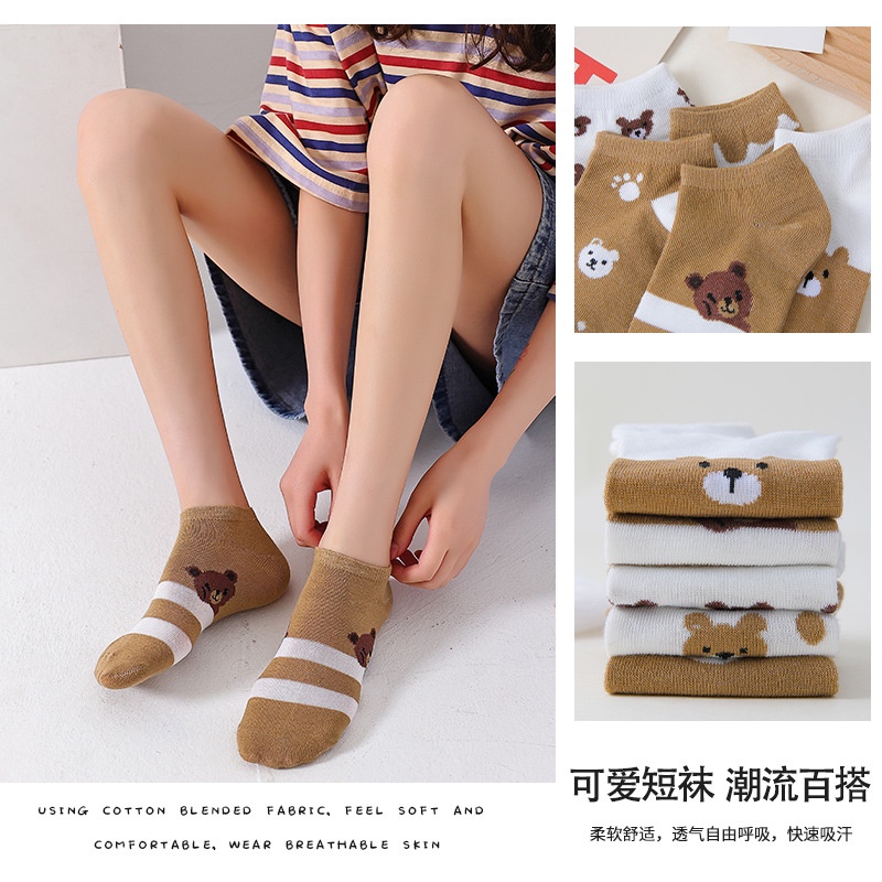 Vớ cotton Cổ Thấp In Họa Tiết Gấu Dễ Thương Phong Cách Nhật Bản Thời Trang Xuân Hè Cho Nữ