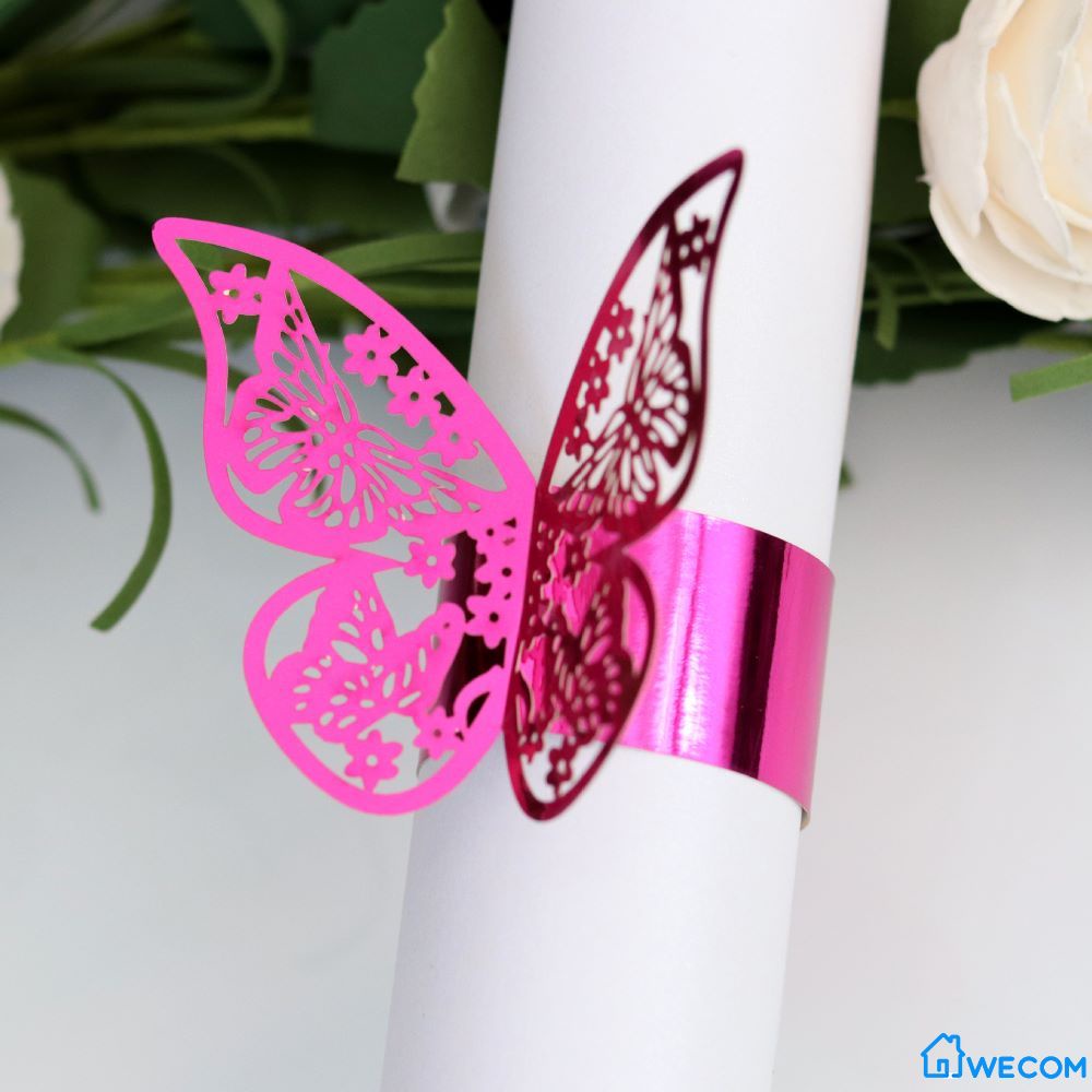 ☁ Set 50 vòng buộc khăn ăn hình bướm Laser trang trí bàn tiệc cưới/sinh nhật/khách sạn