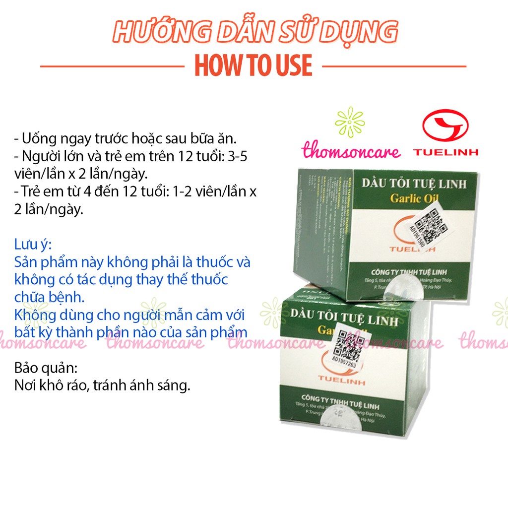 Dầu tỏi Tuệ Linh Giảm mỡ máu - Tăng sức đề kháng - Garlic Oil tinh dau toi hộp 100 viên - KM mua 5 hộp tặng 1 hộp