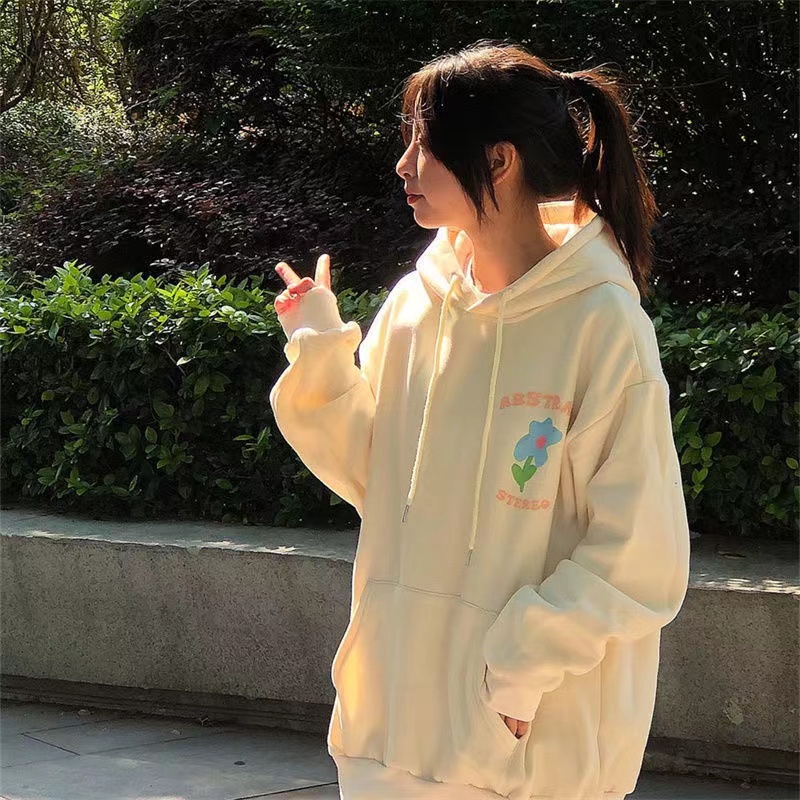 Flower Print Pullover Hoodie Men and Women Korean Loose Casual All-match Jacket | BigBuy360 - bigbuy360.vn