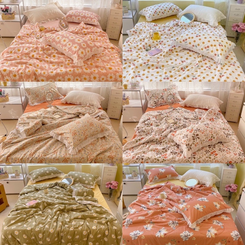 Bộ chăn ga Cotton mix đũi Bạc Hà (có chăn trần bông hè) 🌱