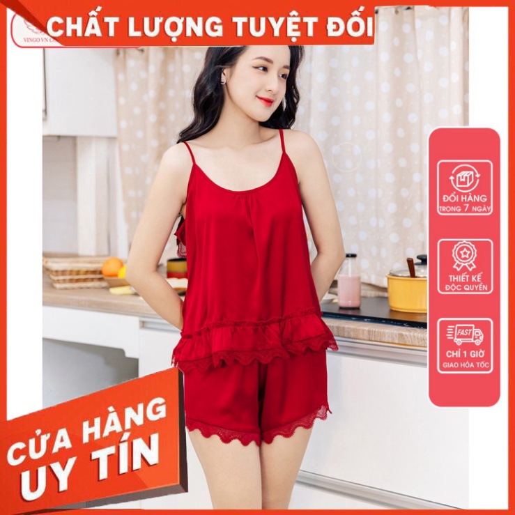 Vingo bộ đồ ngủ hai dây chất liệu lụa Pháp phối ren hở lưng gợi cảm N280 VNGO - SIÊU HOT