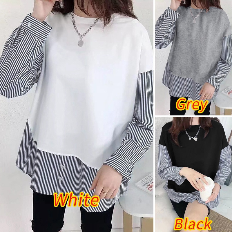 Áo kiểu ZANZEA giả hai lớp kẻ sọc tay dài cổ chữ O thời trang cho nữ