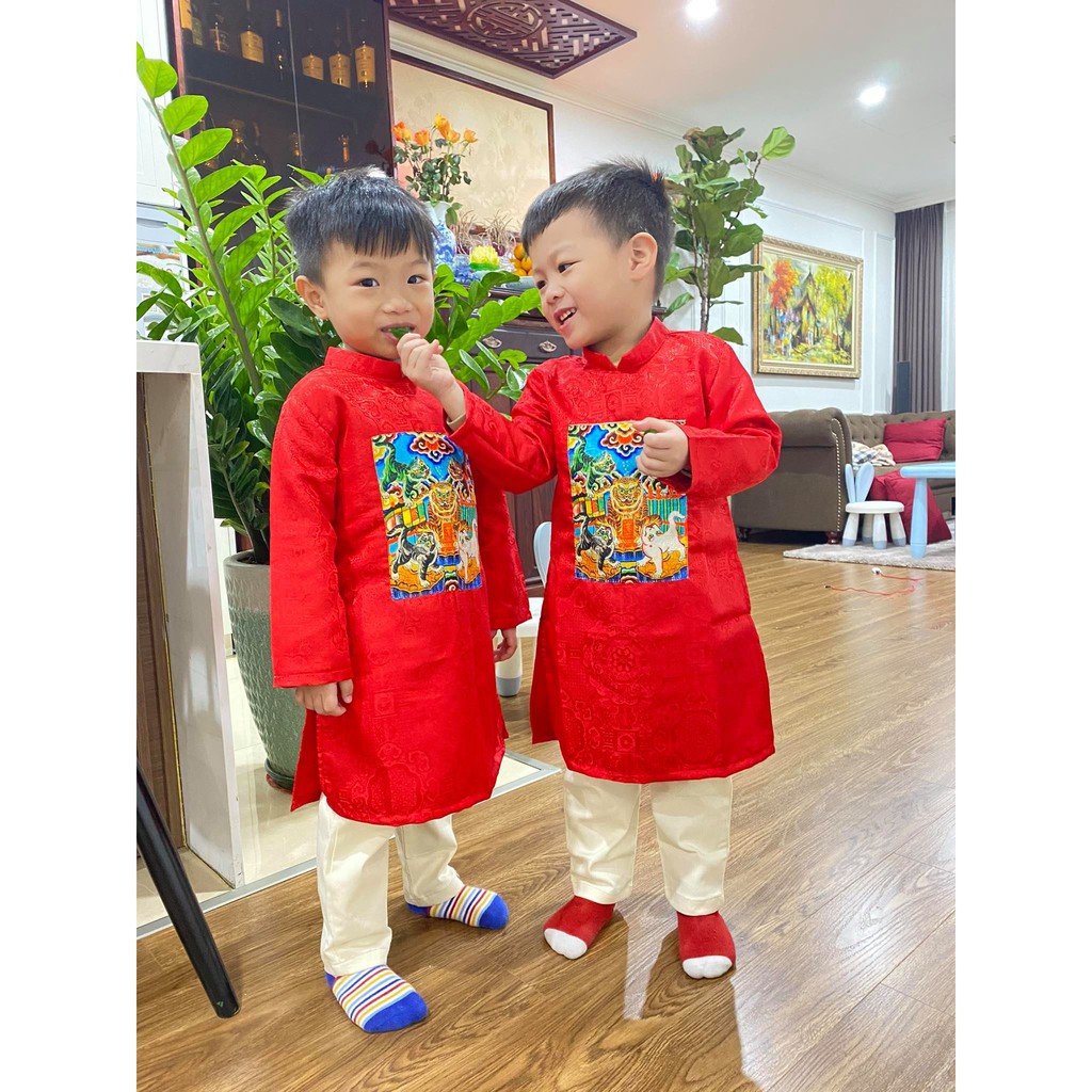 Áo dài gấm họa tiết ngũ hổ đón Tết cho bé yêu AD20002 - MAGICKIDS