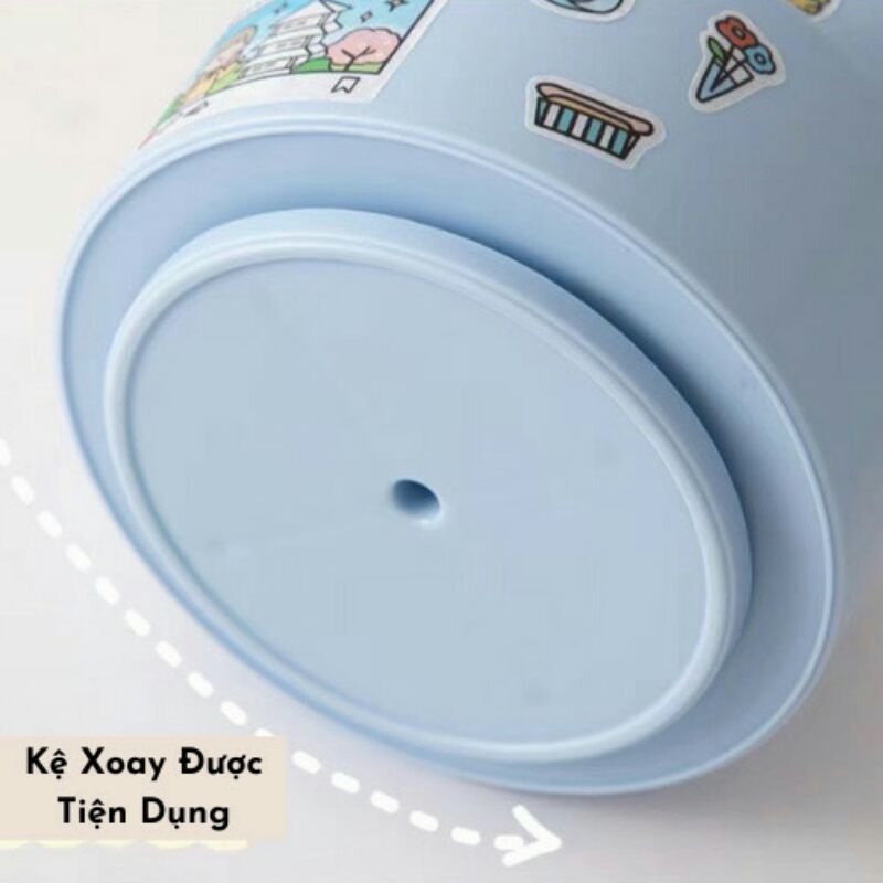 Kệ để bút 3 ngăn xoay được tiện lợi tặng kèm 20 sticker