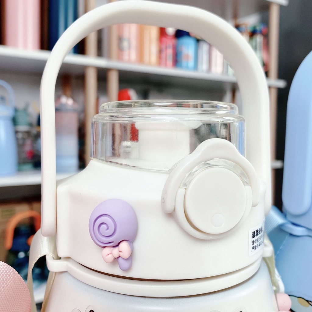 Bình giữ nhiệt 1000ml có ống hút lõi inox 304 giữ nhiệt 12h tặng Sticker trang trí siêu dễ thương