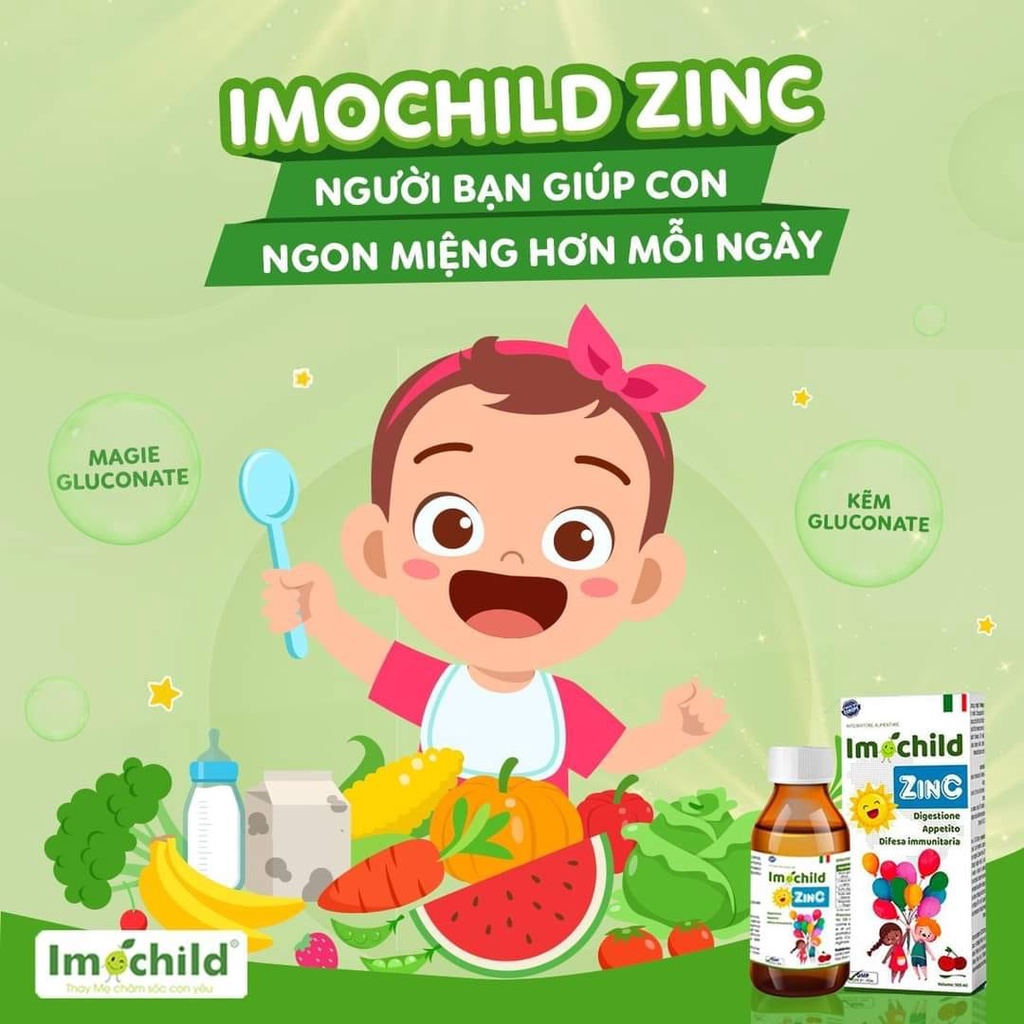 Siro Imochild ZinC bổ sung kẽm lysin vitamin giúp bé ăn ngon tăng sức đề kháng Lọ 100ml