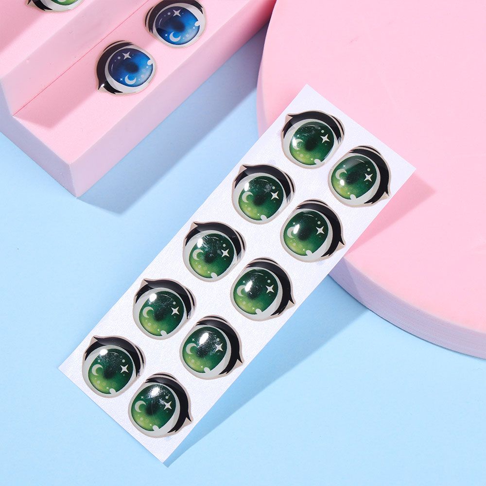 Bộ 10 cặp nhãn dán trang trí mắt kính 8mm/10mm/12mm/15mm họa tiết hoạt hình dễ thương
