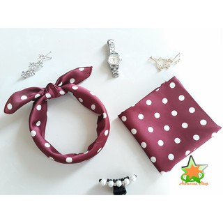 Khăn turban lụa satin vuông chấm bi