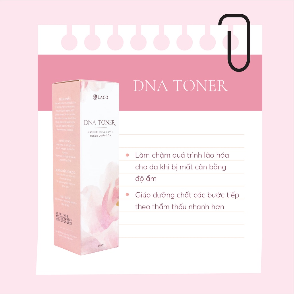 Nước hoa hồng -Toner DNA Laco thu nhỏ lỗ chân lông, cân bằng độ pH 150ml Tặng máy phun sương Nano