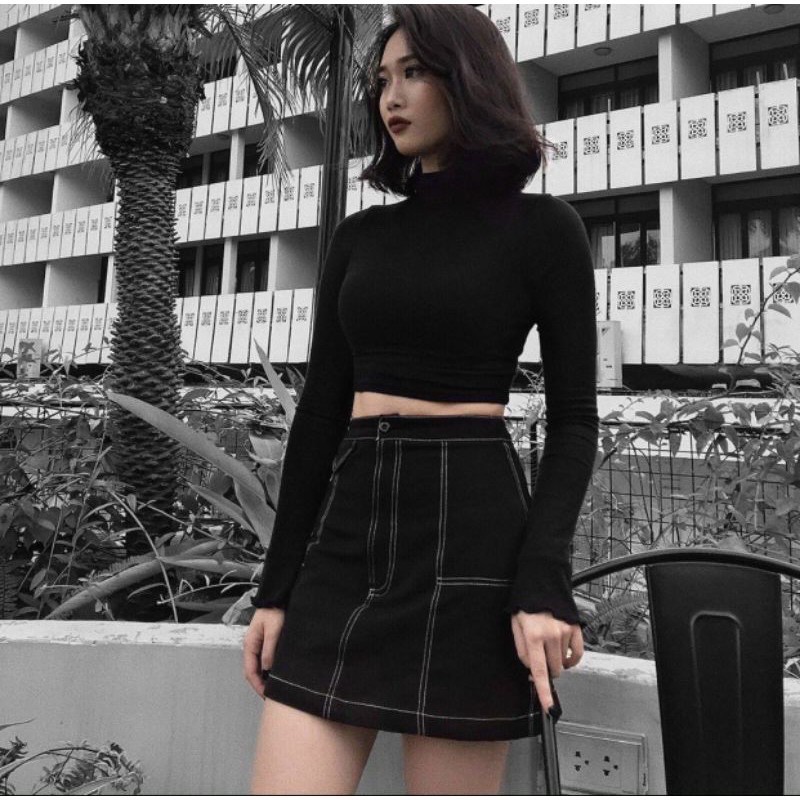 🌾🌾🌺🌵🤣  Áo thun gân tay dài 🌺💕💐💕 cổ lọ🌴🌸🎄🍀🌳