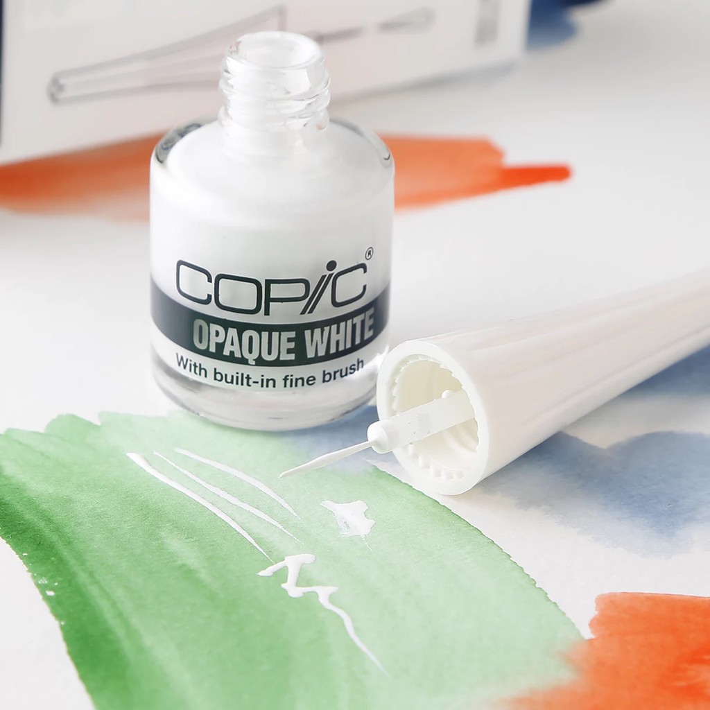 Mực trắng Copic Opaque White siêu đậm dạng hũ và dạng chai kèm chổi