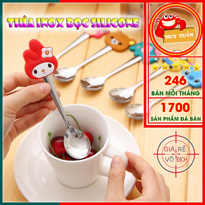 Thìa inox cán bọc silicon họa tiết hoạt hình dễ thương (TCS01)