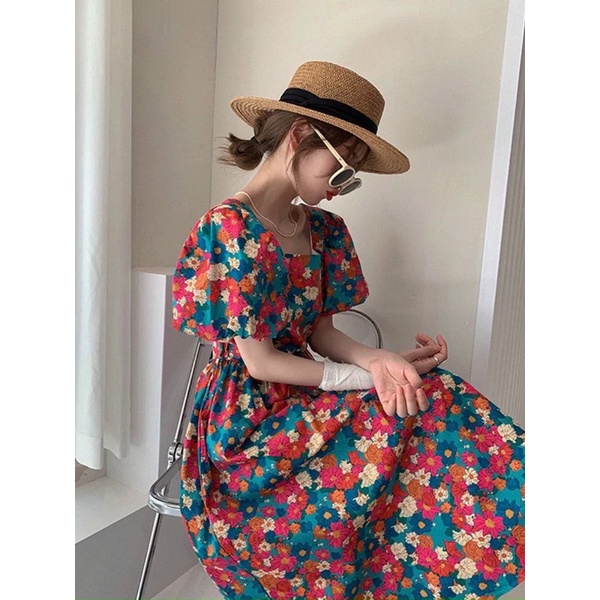 vải thô cotton hoa giấy 100% cotton mềm mát may váy,áo không nhăn