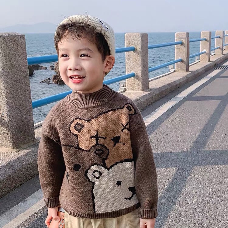 Áo sweater họa tiết chú gấu phong cách Hàn Quốc thời trang mùa đông cho bé trai