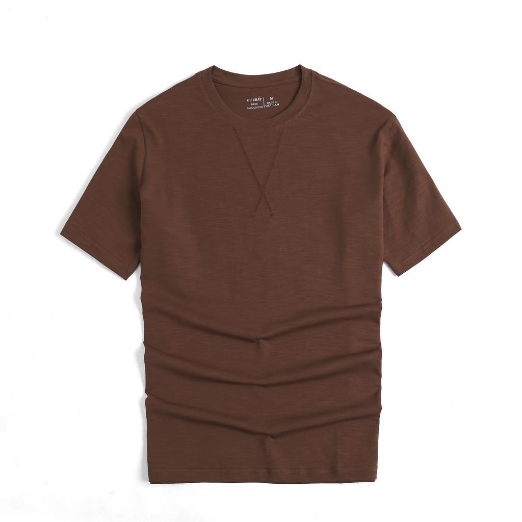 Áo Thun Nam Cổ Tròn GU CHẤT, Phối Sọc Chéo Trước Ngực, Vải Cotton Co Giãn, Dày Dặn, Form Regular Fit GUTN19