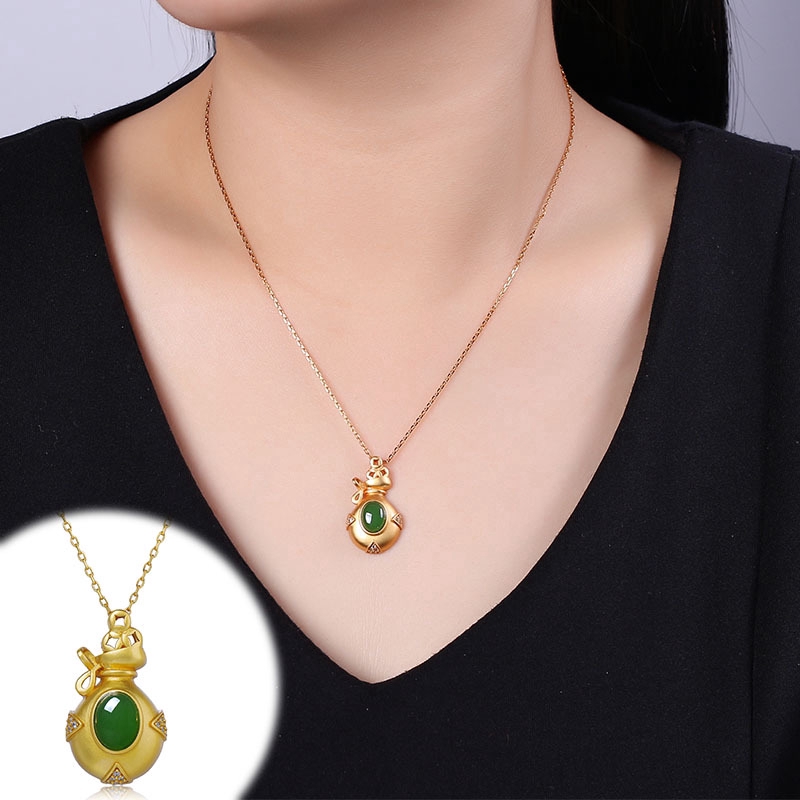 Phong Cách Mới Khảm Tự Nhiên Ngọc Bích Hetian Jasper Nữ Mặt Dây Chuyền Vòng Cổ Vàng Cổ Tẩy Tế Bào Chết Thủ Công