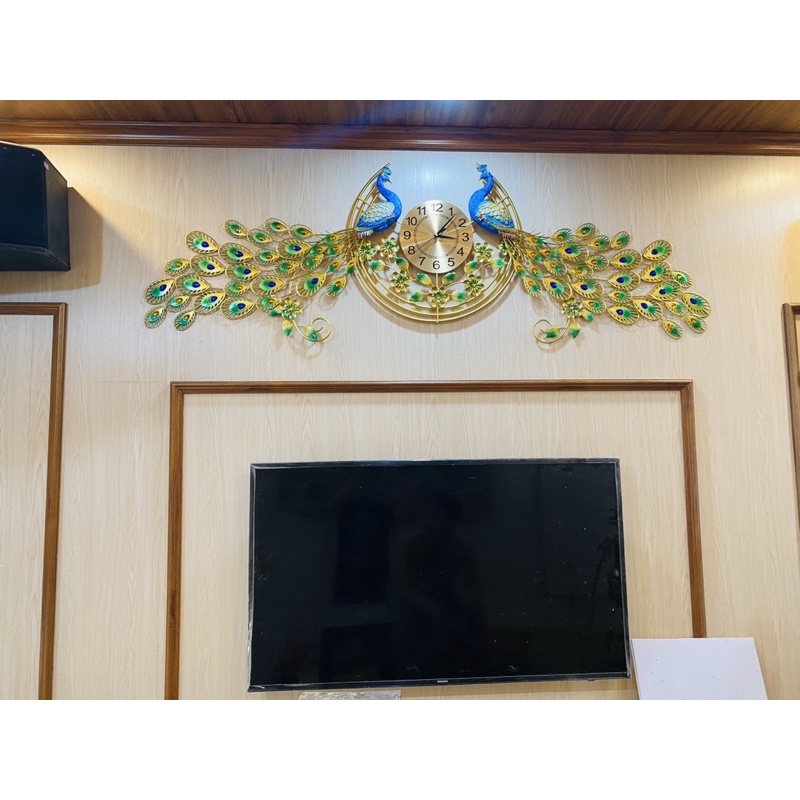 Đồng hồ treo tường chim công đôi phòng khách SENCOM, đồng hồ trang trí decor đối xứng cỡ lớn - 2888