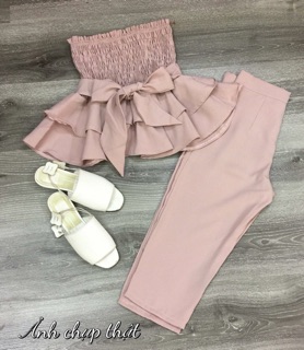 SET ÁO PEPLUM NHÚM + QUẦN NGỐ