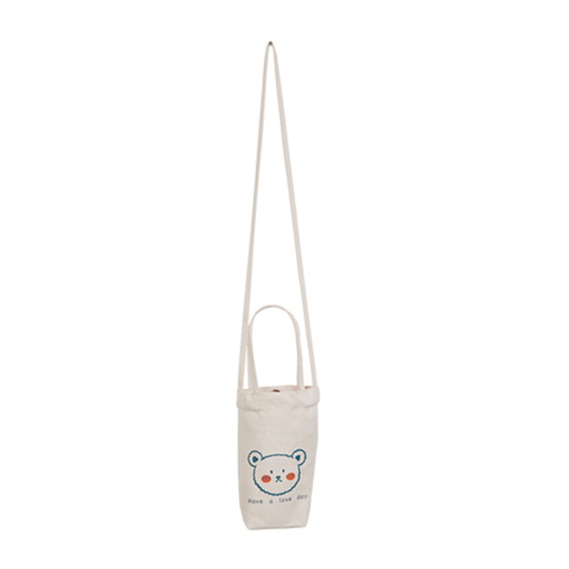 Túi Canvas Đeo Chéo Đựng Bình Nước In Hình Hoạt Hình