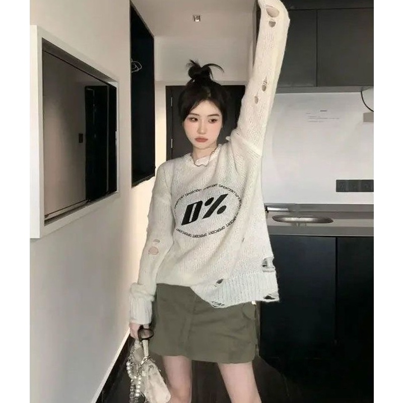 Áo Sweater Dáng Rộng Thêu Chữ Thời Trang Mùa Thu Dễ Phối Đồ