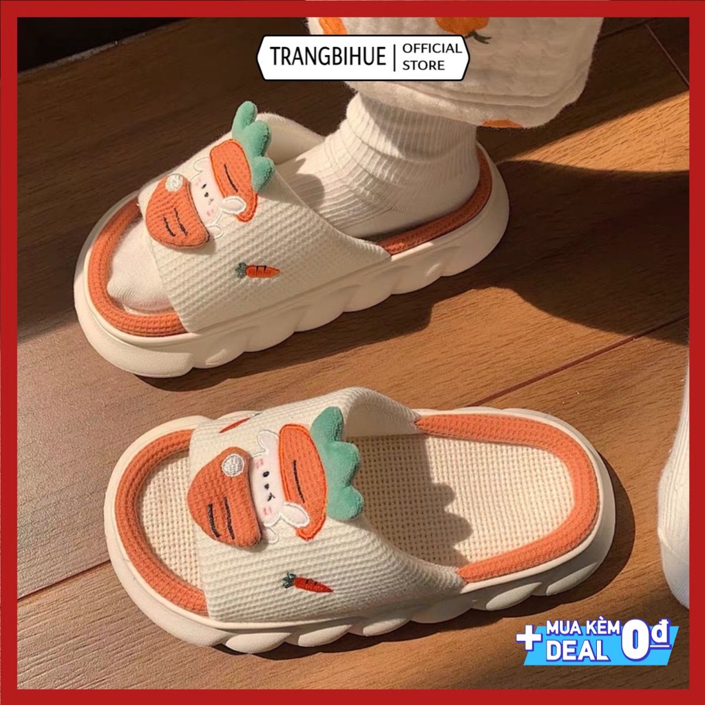 Dép quai ngang bánh mì nam nữ êm chân dễ thương cute thỏ cà rốt siêu cưng