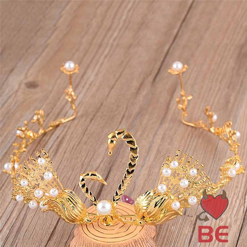 Vintage Bride Crown Women Swan Beads Decor Headdress Shining Princess Wedding Crown