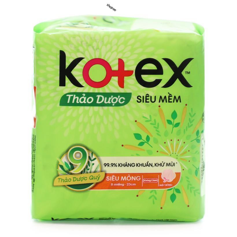 Băng vệ sinh Kotex thảo dược siêu mềm siêu mỏng không cánh 23cm 8 miếng