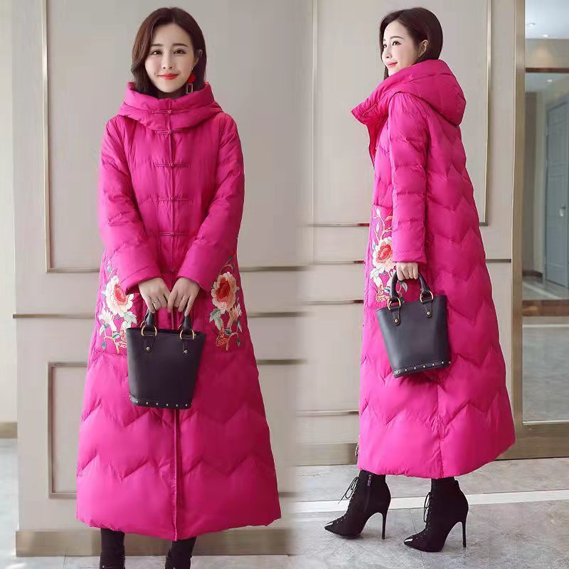 [H Ng Giao ngay] Áo Khoác Phao Dày Giữ Ấm Mùa Đông Dài Trung Hoa Thêu Hoa Có Khóa Kéo Cho Nữ
