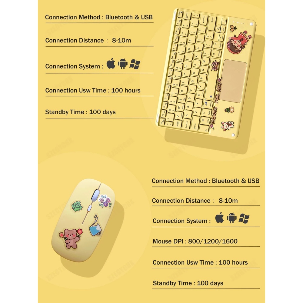 Bộ Bàn Phím + Chuột Bluetooth Mini 10.61 "10 inch Cho Xiaomi Redmi Pad 2022 10.61 inch Xiaomi Pad 5 Pro 12.4 11" MiPad 4 Plus 3 2 1