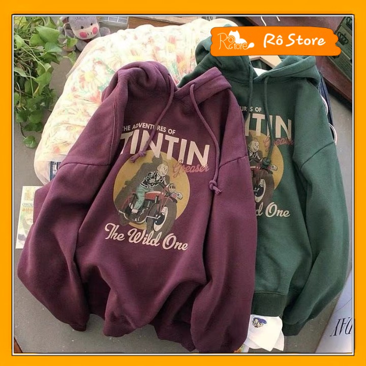 Áo Nỉ Hoodie Nam Nữ Form Rộng Unisex, Áo Nỉ Mũ TINTIN In 3D Siêu Nét Với 2 Màu Độc Lạ Rô Store HD06
