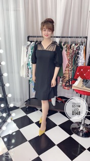 Bigsize Đầm đen cổ tim lưới D148