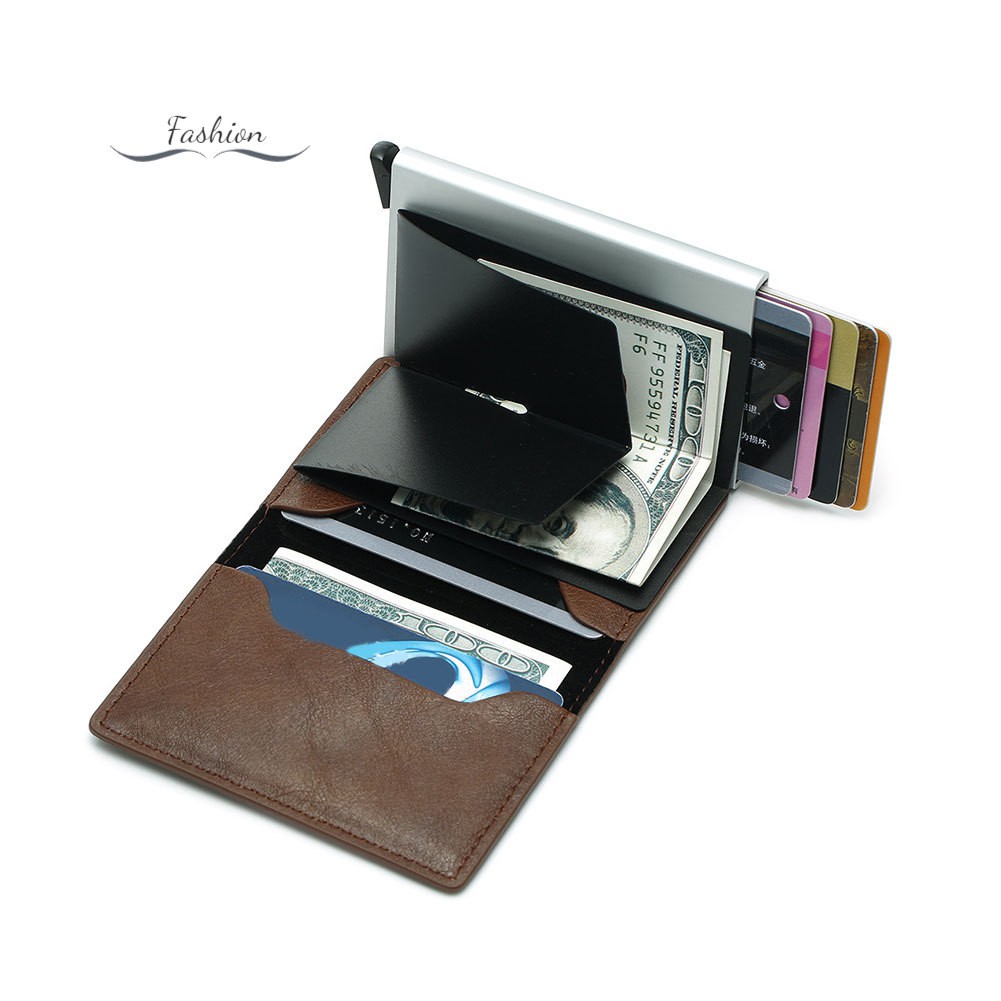 Wallet for Men Slim Mini Like Aluminium Credit Cards Holder Anti-theft PU Wallet @vn