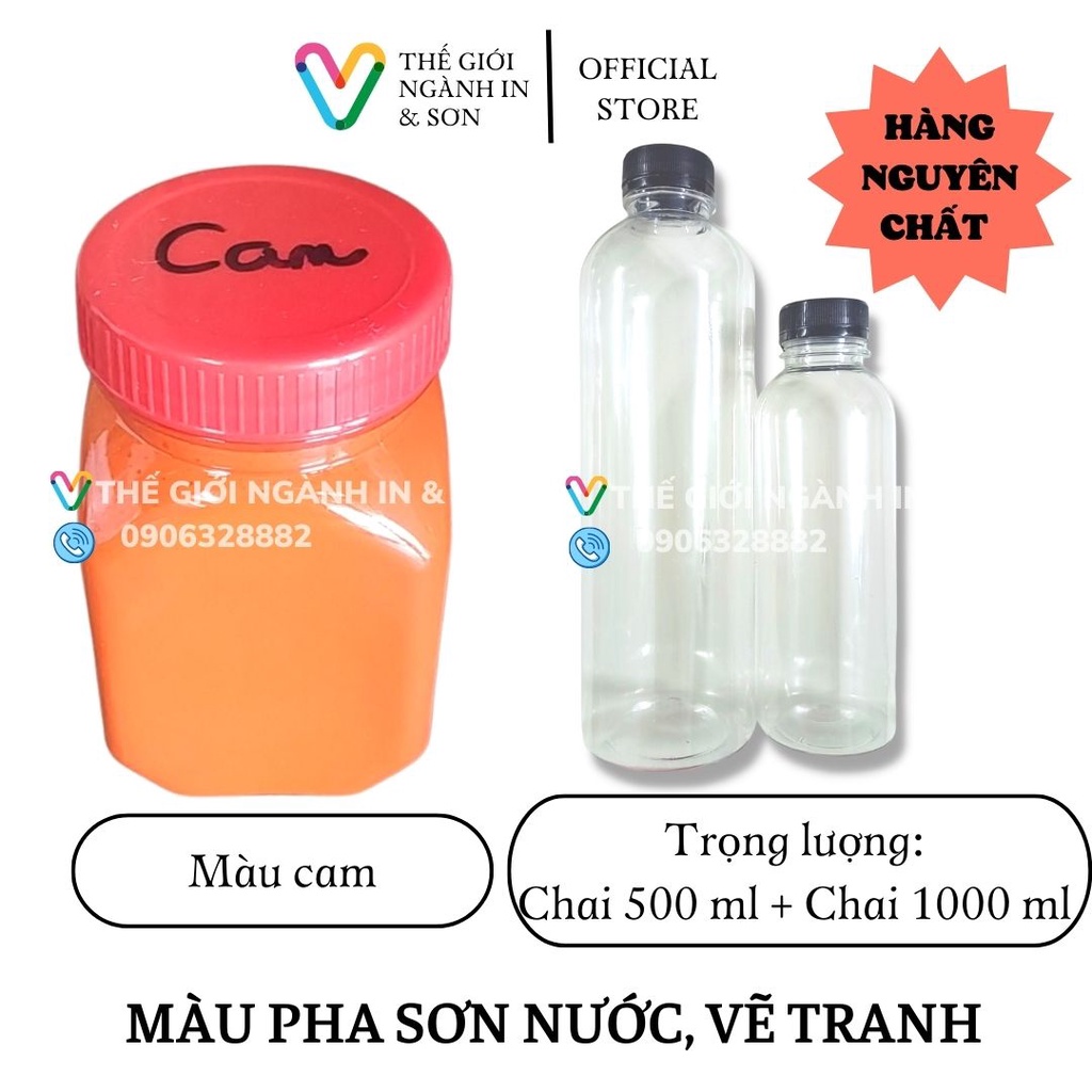 Màu nước chai 500ml, chai 1000ml, dùng tô tượng, pha màu sơn nước, pha màu thạch cao, vẽ tranh, in lụa