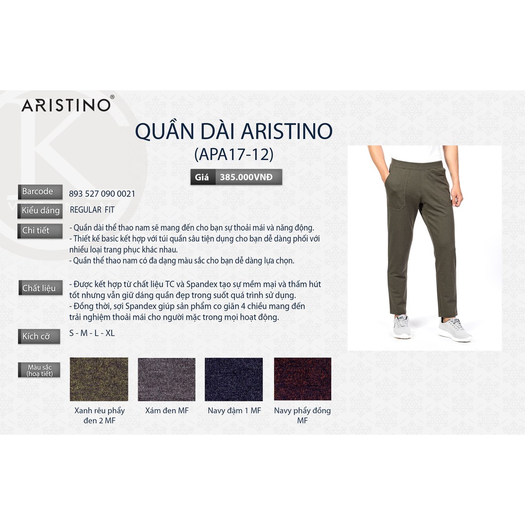 [SALE 38%] Quần dài thể thao nam Aristino APA17-12