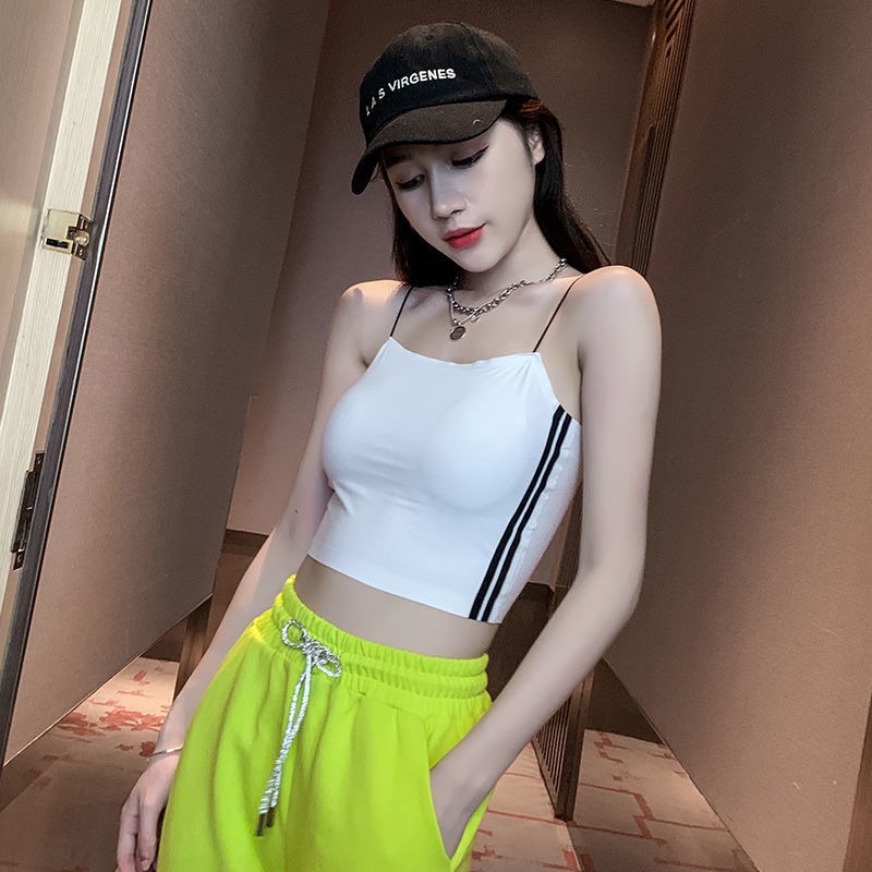 Áo Hai Dây Croptop Sọc Thể Thao Nữ Màu Đen Trắng Chất Đúc Không Viền Có Mút Đệm Ngực Tôn Dáng Siêu Co Dãn