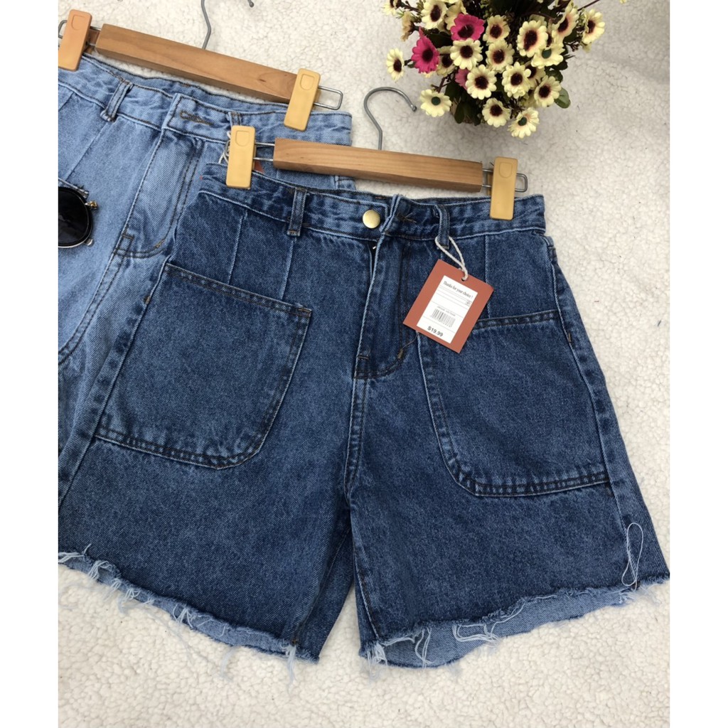 Quần short jeans nữ túi vuông, short jeans cạp cao 2 màu  siêu xinh hàng cao cấp Hachidesigns