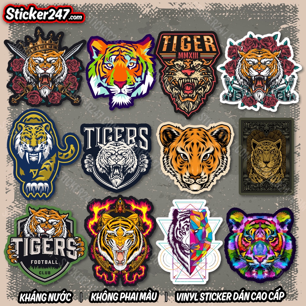 Sticker Con Hổ, Con Cọp Độc lạ 𝑭𝒓𝒆𝒆𝒔𝒉𝒊𝒑 chống nước, sticker dán mũ bảo hiểm, xe, vali, đàn, laptop, ván trượt, ipad