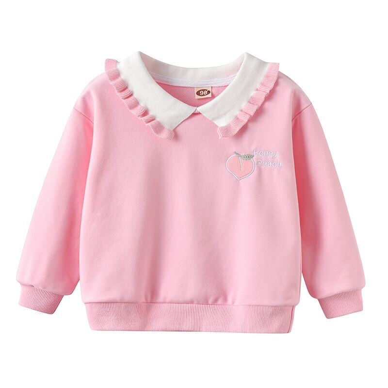 Áo Thun Cotton Tay Dài Thêu Hình Quả Đào Thời Trang Xuân Thu Cho Bé Gái 2-6 Tuổi