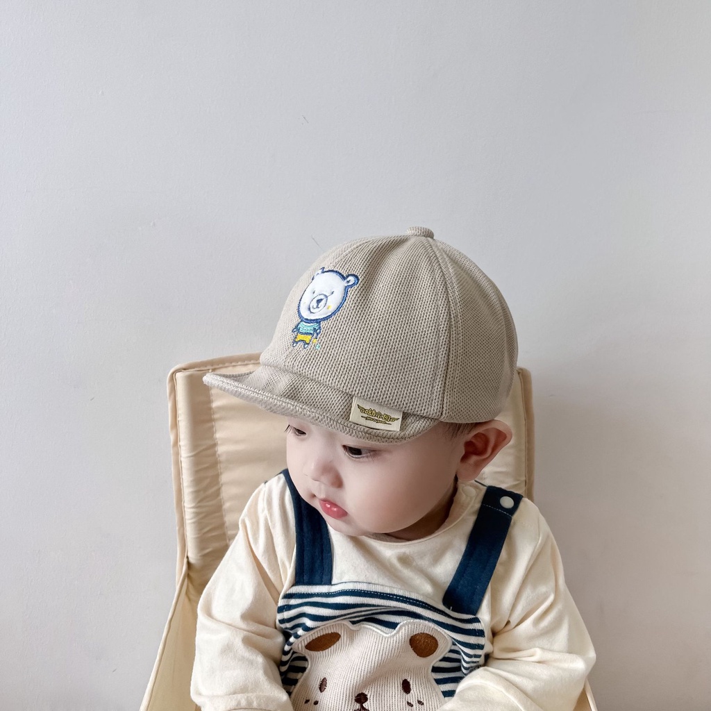 Mũ Lưỡi Trai Vành Mềm Thêu Hình Gấu Hoạt Hình Phong Cách Hàn Quốc Cho Bé