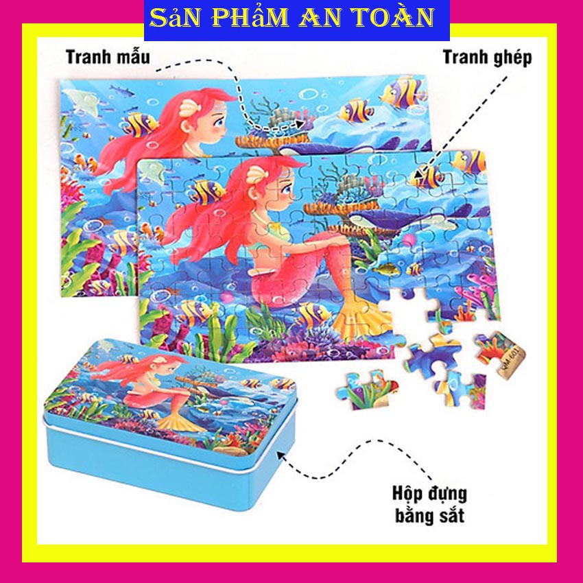 Tranh ghép hình Puzzle 60 mảnh gỗ cho bé phát triển trí tuệ- Hộp Sắt