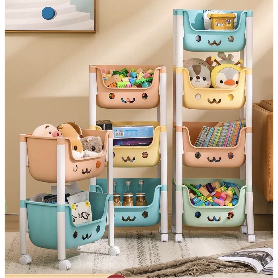 [Haobaby shop] Kệ Nhiều Tầng Cho Bé bằng nhựa hình gấu, Kệ Đựng Đồ Chơi Cho Bé// Kệ nhựa Honper 3 tầng có bánh xe