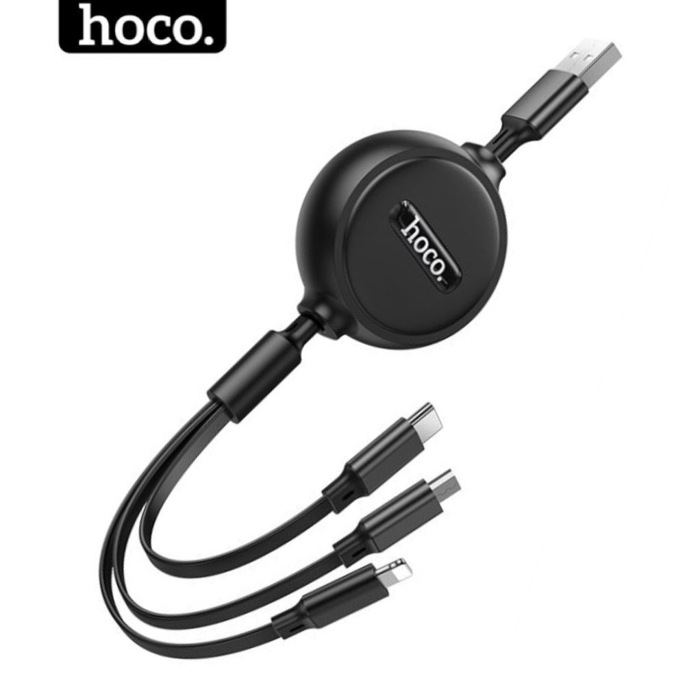 Dây sạc 3 đầu dây rút Hoco - Cáp 3 in 1 đa năng andoird ios dùng cho ip samsung xiaomi ...