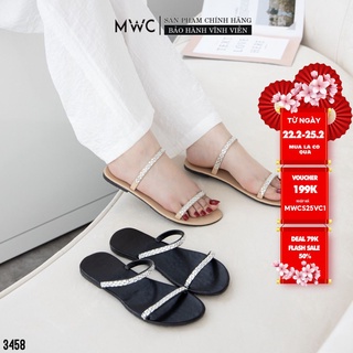 Dép Nữ MWC Quai Mảnh Đính Hạt Màu Đen Kem NUDE- 3458