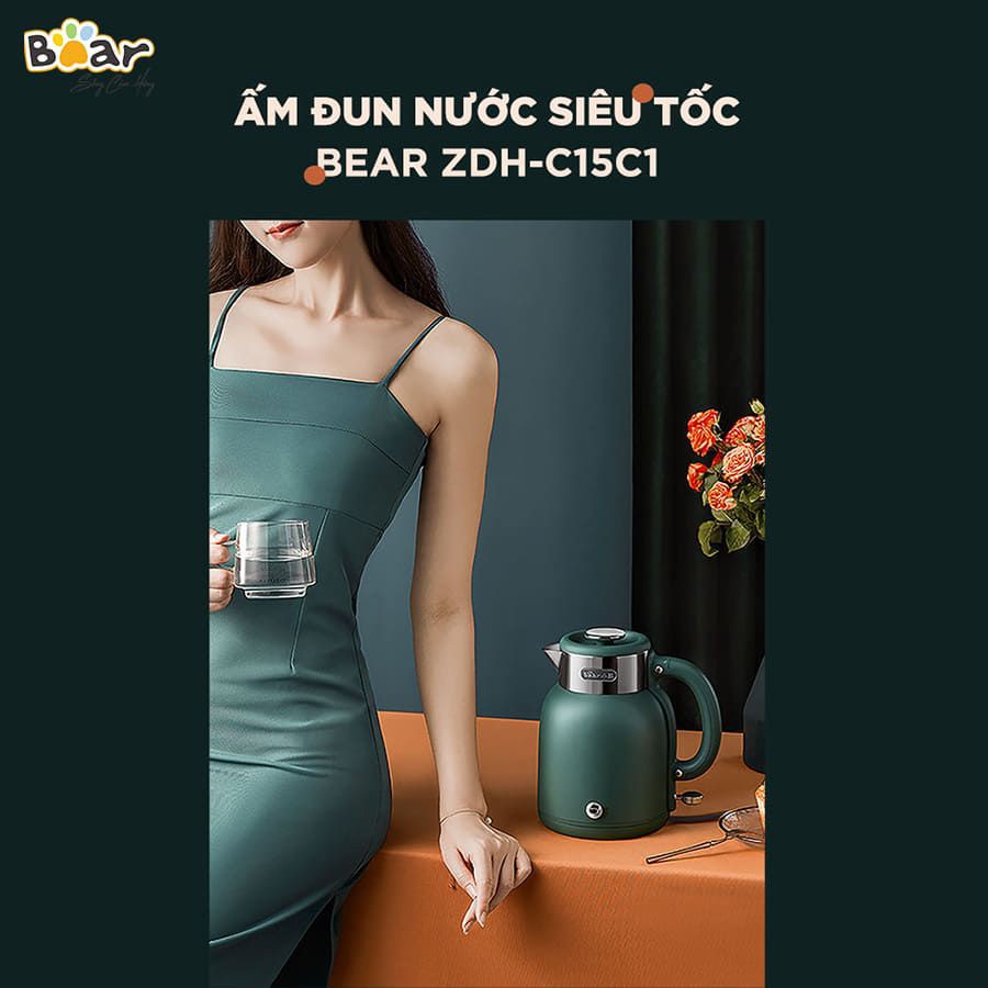 Ấm Siêu Tốc, Bình Đun Nước Sôi Siêu Tốc, Ấm Nấu Nước Siêu Tốc Bằng Điện_ 1.5L_BEAR ZDH-C15C1 Bảo hành chính hãng