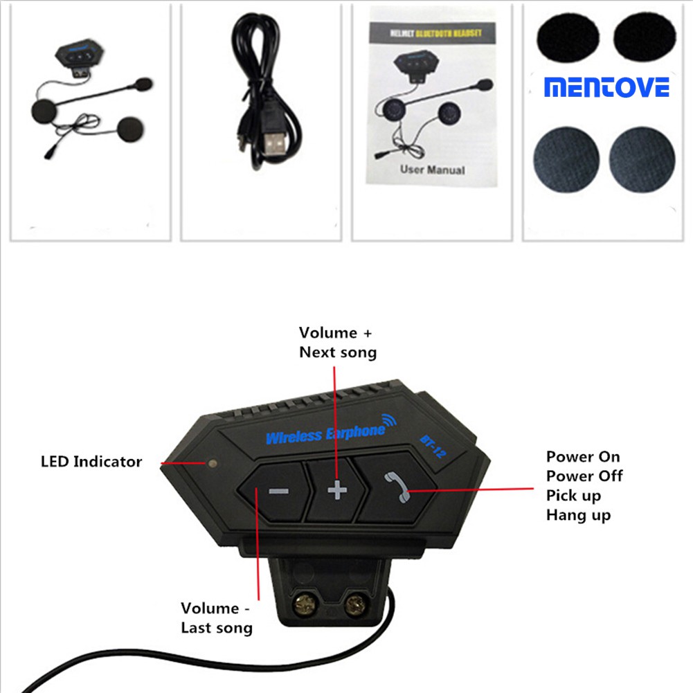Tai Nghe Bộ Đàm Kết Nối Bluetooth 4.2 Mang Đi Xe Mô Tô Mentove Bt-12